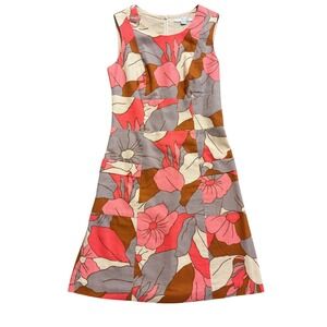 Boden Pink Floral Cotton Pique Sleeveless Shift Dress with Pockets, US 2R: